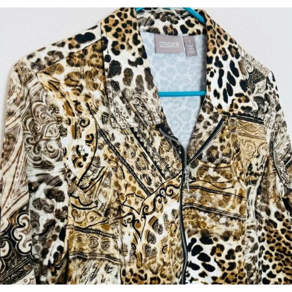 Chico’s animal print leopard cotton zipper shirt size 1 - Picture 8 of 9
